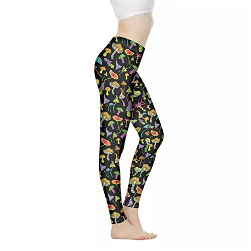 Kuiaobaty Damen Casual Leggings Camo Pilz Totenköpfe Blume Marmor Druck Hohe Taille Yoga Hose Crop Workout Gym Leggings, Bunte Pilze, 12 Monate von Kuiaobaty