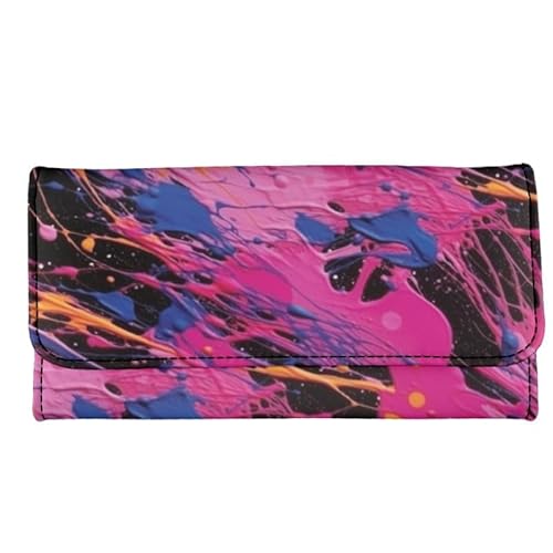 Kuiaobaty Damen Clutch-Geldbörse mit Reißverschluss, Diebstahlschutz, Spritzer, Kunst, PU-Leder, lang, mit Münzfach, Splash Color Pink, Casual von Kuiaobaty