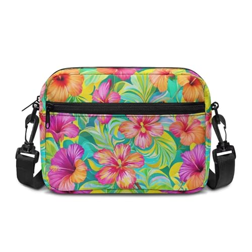 Kuiaobaty Damen Crossbody Bag Blumen Crossbody Phone Bag Casual Handtaschen & Schultertaschen mit verstellbarem Riemen, Tropischer Hibiskus, One Size von Kuiaobaty