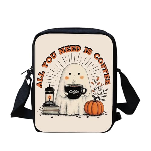 Kuiaobaty Damen Crossbody Messenger Bag - Kleine Umhängetasche für Teenager oder Mädchen, Ghost Coffee Time von Kuiaobaty