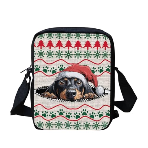 Kuiaobaty Damen Crossbody Messenger Bag - Kleine Umhängetasche für Teenager oder Mädchen, Weihnachtsdackel von Kuiaobaty