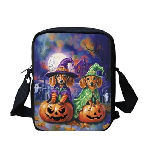 Kuiaobaty Damen Crossbody Messenger Bag - Kleine Umhängetasche für Teenager oder Mädchen, Witchy Dackel Kürbis von Kuiaobaty