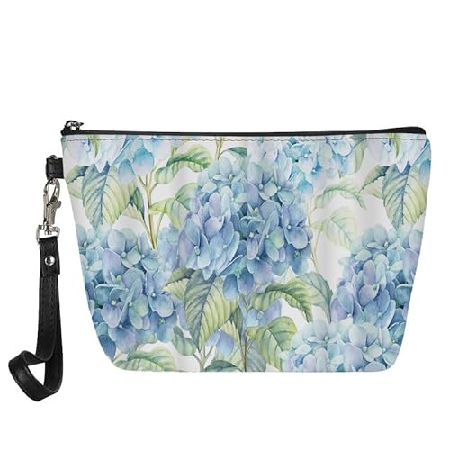 Kuiaobaty Damen-Einkaufstasche mit niedlichem Pandas, kleine Clutch, PU-Leder, Reißverschluss, Kosmetiktasche für Lippenstift, Sonnenbrille, Make-up, Organizer, Blaue Hortensien Blumen, von Kuiaobaty