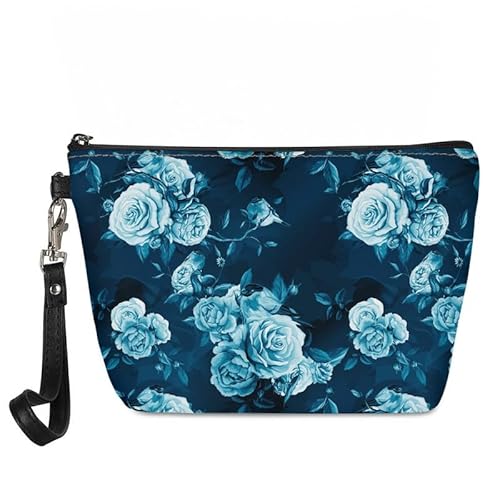 Kuiaobaty Damen-Einkaufstasche mit niedlichem Pandas, kleine Clutch, PU-Leder, Reißverschluss, Kosmetiktasche für Lippenstift, Sonnenbrille, Make-up, Organizer, Blue Roses, Taschen-Organizer von Kuiaobaty