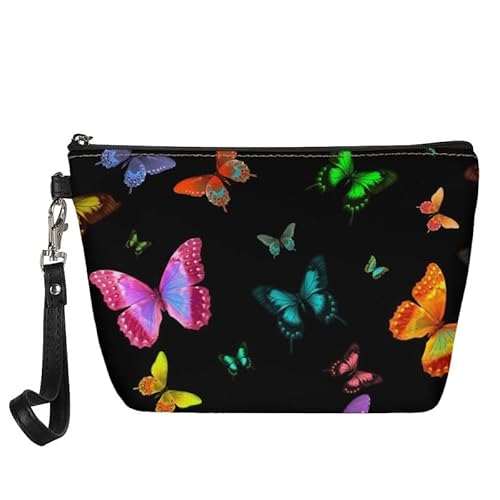 Kuiaobaty Damen-Einkaufstasche mit niedlichem Pandas, kleine Clutch, PU-Leder, Reißverschluss, Kosmetiktasche für Lippenstift, Sonnenbrille, Make-up, Organizer, Bunte Schmetterlinge, Taschen-Organizer von Kuiaobaty