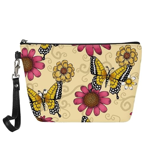 Kuiaobaty Damen-Einkaufstasche mit niedlichem Pandas, kleine Clutch, PU-Leder, Reißverschluss, Kosmetiktasche für Lippenstift, Sonnenbrille, Make-up, Organizer, Schmetterling/Blume, Taschen-Organizer von Kuiaobaty