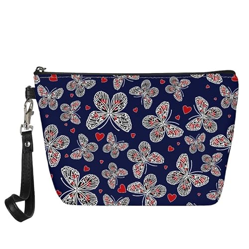 Kuiaobaty Damen-Einkaufstasche mit niedlichem Pandas, kleine Clutch, PU-Leder, Reißverschluss, Kosmetiktasche für Lippenstift, Sonnenbrille, Make-up, Organizer, Schmetterling Herzen, Taschen-Organizer von Kuiaobaty