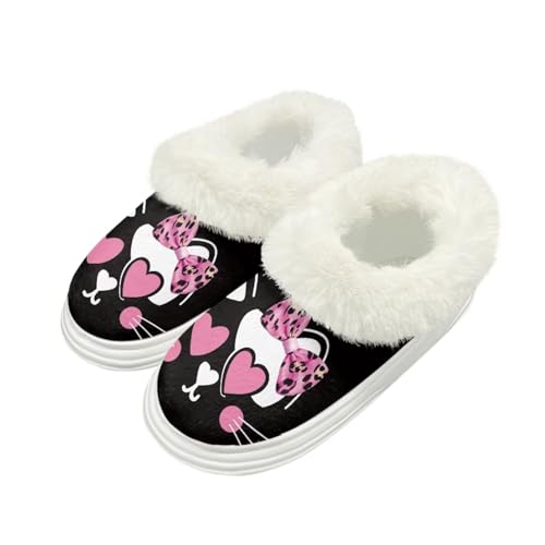 Kuiaobaty Damen Flauschige Scuff Slipper Memory Foam Cartoon Panda Katze Hausschuhe für Zuhause Indoor/Outdoor Sohle Xmas Geschenke, Cartoon Katze, 37/37.5 EU von Kuiaobaty