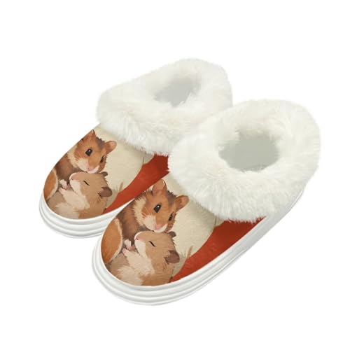 Kuiaobaty Damen Flauschige Scuff Slipper Memory Foam Cartoon Panda Katze Hausschuhe für Zuhause Indoor/Outdoor Sohle Xmas Geschenke, Hamster, 38/39 EU von Kuiaobaty