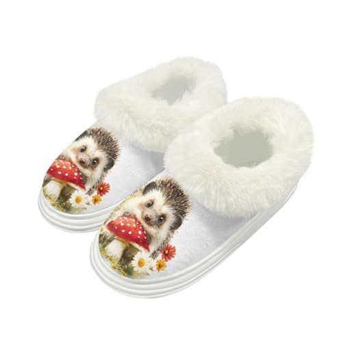 Kuiaobaty Damen Flauschige Scuff Slipper Memory Foam Cartoon Panda Katze Hausschuhe für Zuhause Indoor/Outdoor Sohle Xmas Geschenke, Igelpilz, 37/37.5 EU von Kuiaobaty