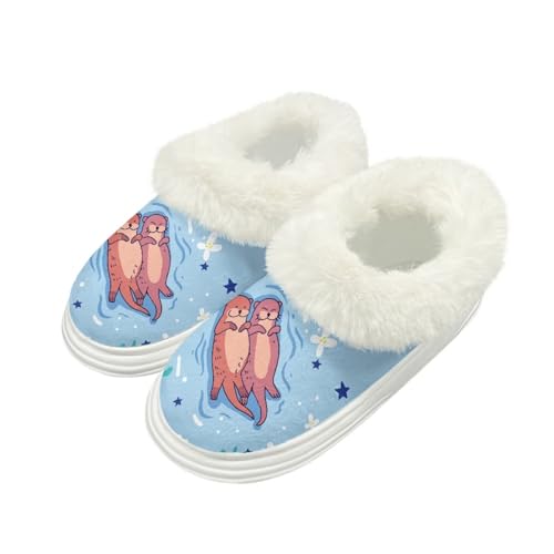 Kuiaobaty Damen Flauschige Scuff Slipper Memory Foam Cartoon Panda Katze Hausschuhe für Zuhause Indoor/Outdoor Sohle Xmas Geschenke, Lazy Otter, 42/42.5 EU von Kuiaobaty