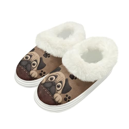 Kuiaobaty Damen Flauschige Scuff Slipper Memory Foam Cartoon Panda Katze Hausschuhe für Zuhause Indoor/Outdoor Sohle Xmas Geschenke, Lustiger Mops, 42/42.5 EU von Kuiaobaty