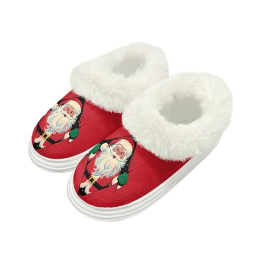 Kuiaobaty Damen Flauschige Scuff Slipper Memory Foam Cartoon Panda Katze Hausschuhe für Zuhause Indoor/Outdoor Sohle Xmas Geschenke, Neuartiger Weihnachtsmann, 42/42.5 EU von Kuiaobaty