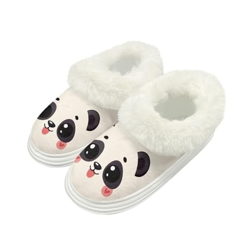 Kuiaobaty Damen Flauschige Scuff Slipper Memory Foam Cartoon Panda Katze Hausschuhe für Zuhause Indoor/Outdoor Sohle Xmas Geschenke, Pandabär, Weiß, 37/37.5 EU von Kuiaobaty
