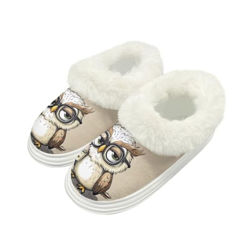 Kuiaobaty Damen Flauschige Scuff Slipper Memory Foam Cartoon Panda Katze Hausschuhe für Zuhause Indoor/Outdoor Sohle Xmas Geschenke, Smart Owl, 40.5/41 EU von Kuiaobaty