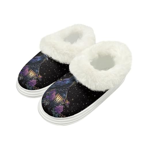 Kuiaobaty Damen Flauschige Scuff Slipper Memory Foam Cartoon Panda Katze Hausschuhe für Zuhause Indoor/Outdoor Sohle Xmas Geschenke, Sternennacht-Raben, 42/42.5 EU von Kuiaobaty