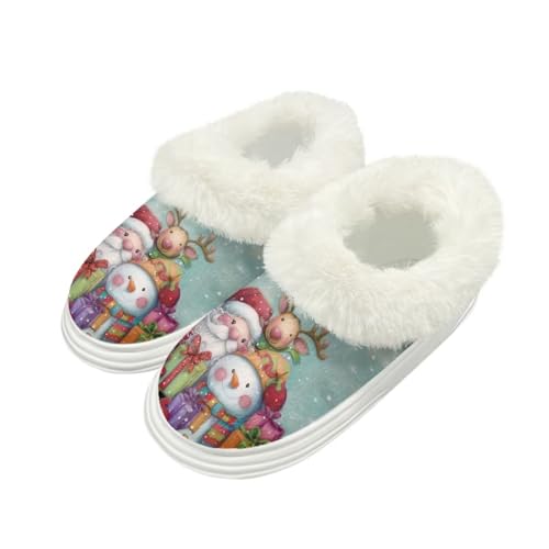 Kuiaobaty Damen Flauschige Scuff Slipper Memory Foam Cartoon Panda Katze Hausschuhe für Zuhause Indoor/Outdoor Sohle Xmas Geschenke, Weihnachtsteam, 43.5/44 EU von Kuiaobaty