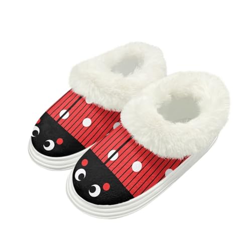 Kuiaobaty Damen Flauschige Scuff Slipper Memory Foam Cartoon Panda Katze Hausschuhe für Zuhause Indoor/Outdoor Sohle Xmas Geschenke, marienkäfer, 40.5/41 EU von Kuiaobaty