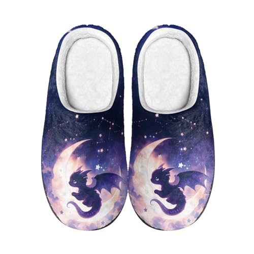 Kuiaobaty Damen Gemütliche Memory Foam Hausschuhe Mond Sterne Scuff Hausschuhe Damen Winter Haus Schuhe Indoor/Outdoor Sohle, Dragon Moon, 45/45.5 EU von Kuiaobaty