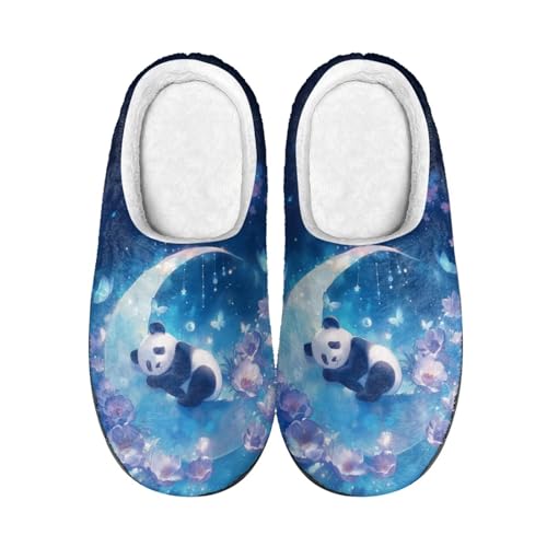 Kuiaobaty Damen Gemütliche Memory Foam Hausschuhe Mond Sterne Scuff Hausschuhe Damen Winter Haus Schuhe Indoor/Outdoor Sohle, Panda Moon Starry, 39.5/40 EU von Kuiaobaty