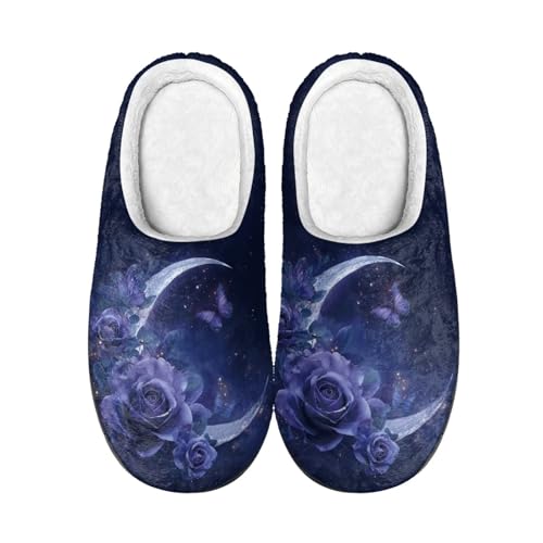 Kuiaobaty Damen Gemütliche Memory Foam Hausschuhe Mond Sterne Scuff Hausschuhe Damen Winter Haus Schuhe Indoor/Outdoor Sohle, Purple Rose Moon, 39.5/40 EU von Kuiaobaty
