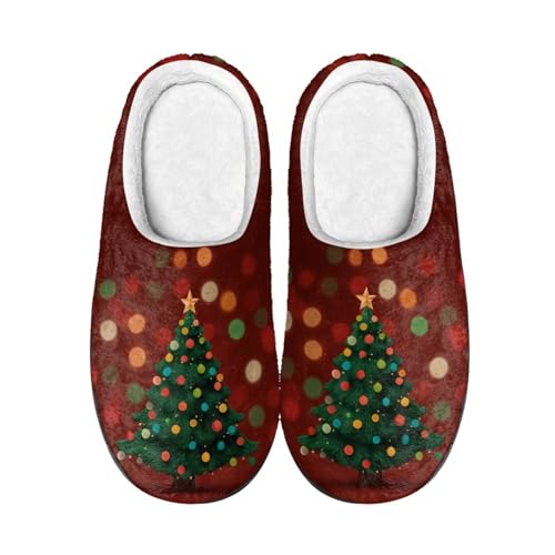 Kuiaobaty Damen Gemütliche Memory Foam Hausschuhe Mond Sterne Scuff Hausschuhe Damen Winter Haus Schuhe Indoor/Outdoor Sohle, Weihnachtsbaum, Rot, 39.5/40 EU von Kuiaobaty