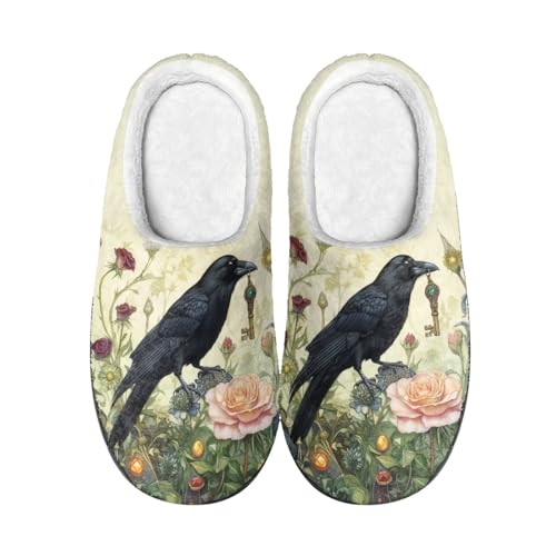 Kuiaobaty Damen Gemütliche Memory Foam Hausschuhe Zebra Streifen Damen Winter Haus Schuhe Scuff Slippers Indoor und Outdoor, Krähenblumen, 37/38 EU von Kuiaobaty