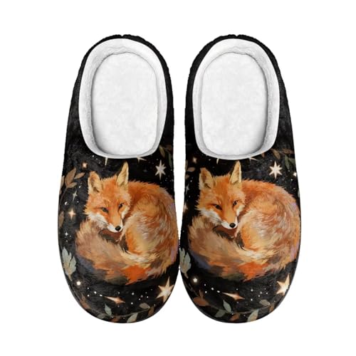 Kuiaobaty Damen Gemütliche Memory Foam Hausschuhe Zebra Streifen Damen Winter Haus Schuhe Scuff Slippers Indoor und Outdoor, Red Fox Stars, 42/42.5 EU von Kuiaobaty