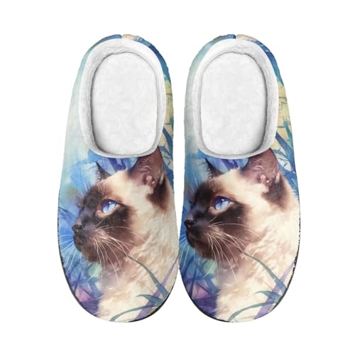 Kuiaobaty Damen Gemütliche Memory Foam Hausschuhe Zebra Streifen Damen Winter Haus Schuhe Scuff Slippers Indoor und Outdoor, Siamesische Katzenmalerei, 37/38 EU von Kuiaobaty