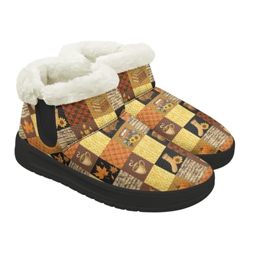 Kuiaobaty Damen-Hausschuhe, Hausschuhe, Katze, Hund, gemütlich, mit Kunstfell gefüttert, Winterstiefeletten für drinnen und draußen, Kuiaobaty Herbst Patchwork Stiefel Slipper Frauen Herbst Ernte von Kuiaobaty
