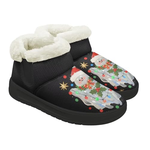 Kuiaobaty Damen-Hausschuhe, Hausschuhe, Katzen- und Hunde-Hausschuhe, mit Kunstfell gefüttert, Winterstiefeletten für drinnen und draußen, Kuiaobaty Weihnachtsgeist Kunstpelz Stiefel Hausschuhe Frauen von Kuiaobaty