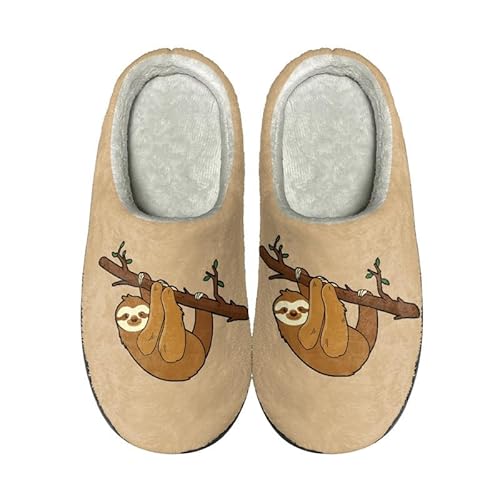 Kuiaobaty Damen Hausschuhe mit Memory Foam, Musical, Regenbogen, Totenköpfe Print Winter Hausschuhe Indoor & Outdoor Slide Schuhe, Faultier auf Ast, 40.5/41 EU von Kuiaobaty