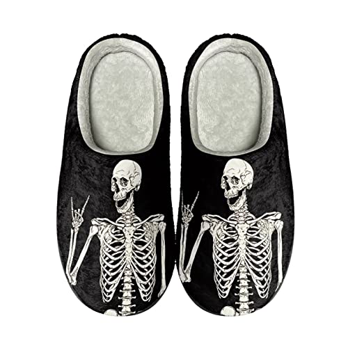 Kuiaobaty Damen-Hausschuhe mit Memory-Schaum, Musik, Regenbogen, Totenkopf-Druck, Winter-Hausschuhe für drinnen und draußen, Lustiges Skelett Rock-Hand, 42/42.5 EU von Kuiaobaty