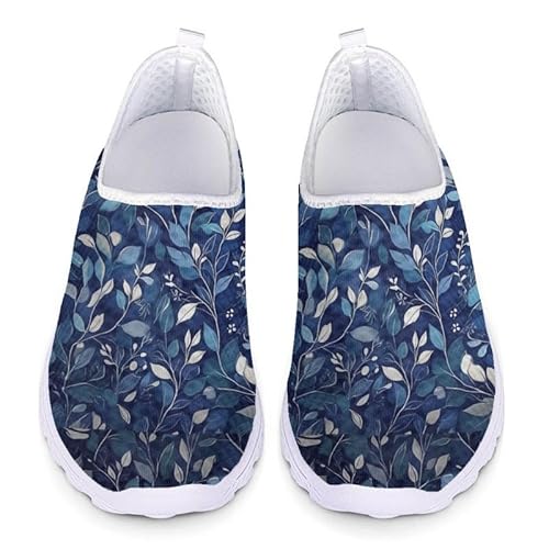 Kuiaobaty Damen Herren Mesh Sneaker Atmungsaktive Schlupfschuhe Totenköpfe Eulen Tiger Print Athletic Walking Sneaker mit Memory-Schaum, Blattblau, 42.5 EU von Kuiaobaty