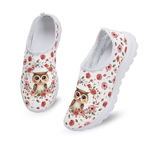 Kuiaobaty Damen Herren Slip-On-Sneaker mit Tierdruck, leicht, Damen-Totenköpfe, modische Sneaker, Fraktal-Kunst-Laufschuhe, Eule Floral, 38 EU von Kuiaobaty