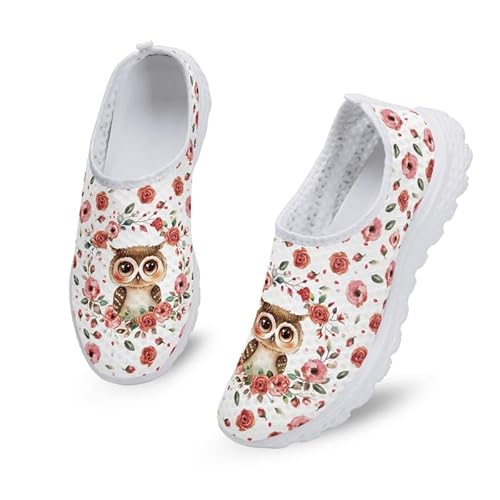 Kuiaobaty Damen Herren Slip-On-Sneaker mit Tierdruck, leicht, Damen-Totenköpfe, modische Sneaker, Fraktal-Kunst-Laufschuhe, Eule Floral, 40.5 EU von Kuiaobaty