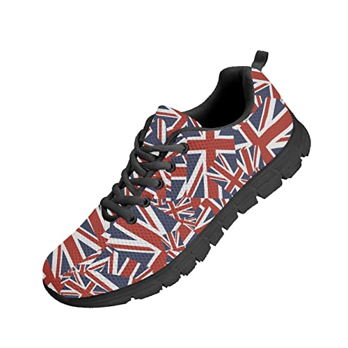 Kuiaobaty Damen Herren Sneaker Leichte Sportschuhe, Hundepfoten, Tribal Streifen, Totenkopf, bequeme Arbeitssneaker, niedriger Schnitt, Design Union Jack, 42.5 EU von Kuiaobaty