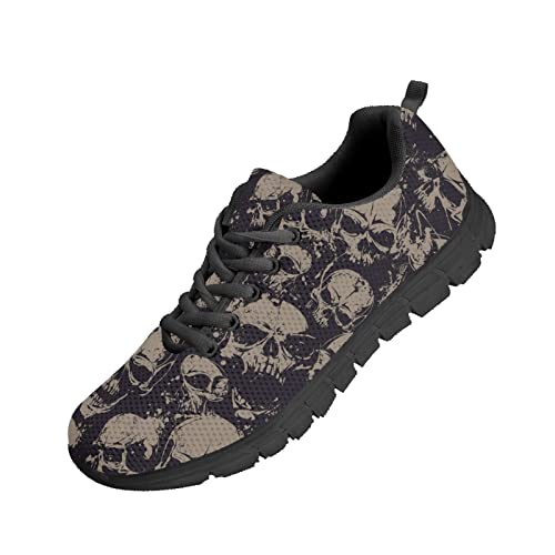 Kuiaobaty Damen Herren Sneaker Leichte Sportschuhe, Hundepfoten, Tribal Streifen, Totenkopf, bequeme Arbeitssneaker, niedriger Schnitt, Gothic-Totenköpfe schwarz, 42.5 EU von Kuiaobaty