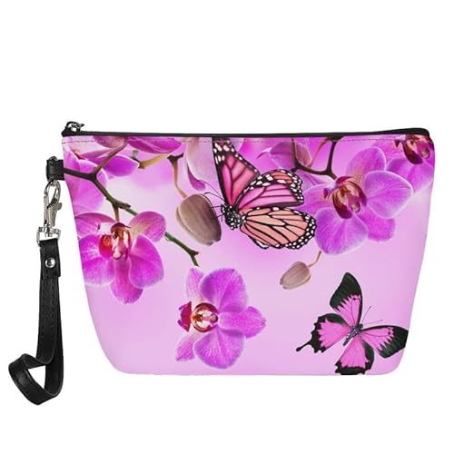 Kuiaobaty Damen-Kosmetiktasche, Reise-Kulturbeutel, Kulturbeutel für Damen, Leder, Make-up-Tasche, Kosmetiktasche, Münzgeldbörse, Orchideen-Schmetterling, Taschen-Organizer von Kuiaobaty