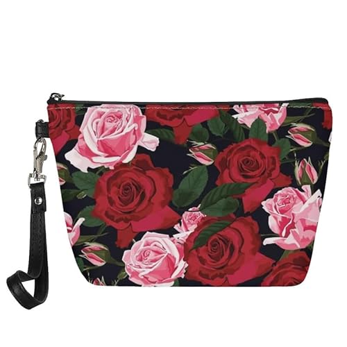 Kuiaobaty Damen-Kosmetiktasche, Reise-Kulturbeutel, Kulturbeutel für Damen, Leder, Make-up-Tasche, Kosmetiktasche, Münzgeldbörse, Rosen, Taschen-Organizer von Kuiaobaty