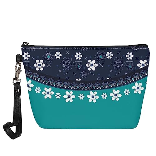 Kuiaobaty Damen Kosmetiktasche Reise Kulturbeutel Waschbeutel für Damen Leder Make-up Tasche Kosmetiktasche Münzbörse, Cherry Flower Teal, Taschen-Organizer von Kuiaobaty