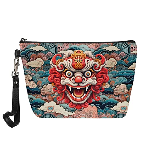 Kuiaobaty Damen-Kosmetiktasche für Handtasche, Mädchen, Make-up-Tasche für Geldbörse, Reisen, Kulturbeutel, Organizer, Chinesische Löwen-Tanzkunst, Taschen-Organizer von Kuiaobaty