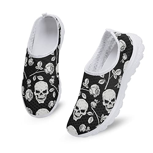 Kuiaobaty Damen-Laufschuhe, Tiere, Totenkopf, Schmetterling-Turnschuhe, bequeme Krankenschwester-Mädchen, Schlupfschuhe für lange Arbeit, Gothic Totenkopf Rosen, 36.5 EU von Kuiaobaty