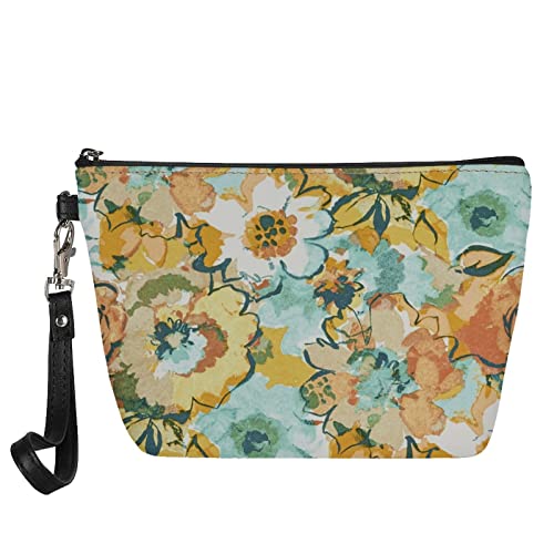 Kuiaobaty Damen Leder Kosmetiktasche Tasche Mädchen Make-up Tasche Reise Tragbare Kulturtasche Kulturbeutel Casual Beauty Bag, Aquarell Floral, Taschen-Organizer von Kuiaobaty