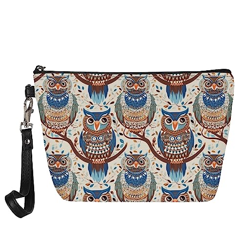 Kuiaobaty Damen Leder Make-up-Tasche Kulturtasche Damen Reise Kulturbeutel Mädchen Kosmetiktasche Tasche Mode Kosmetiktasche, Eulen auf Ast, Taschen-Organizer von Kuiaobaty