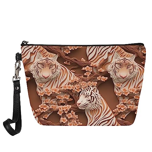 Kuiaobaty Damen Leder Make-up-Tasche Kulturtasche Damen Reise Kulturbeutel Mädchen Kosmetiktasche Tasche Mode Kosmetiktasche, Tiger-Blumenmuster, Taschen-Organizer von Kuiaobaty