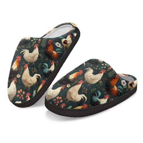 Kuiaobaty Damen Scuff Hausschuhe Huhn Hahn Slip-on Indoor Haus Schuhe Vintage Hühner Memory Foam Winter Hausschuhe mit warmem Fleecefutter Kuiaobaty Damen Scuff Hausschuhe Huhn Hahn Slip-on Indoor Haus Schuhe Vintage Hühner Memory Foam Winter Hausschuhe mit warmem Fleecefutter von Kuiaobaty