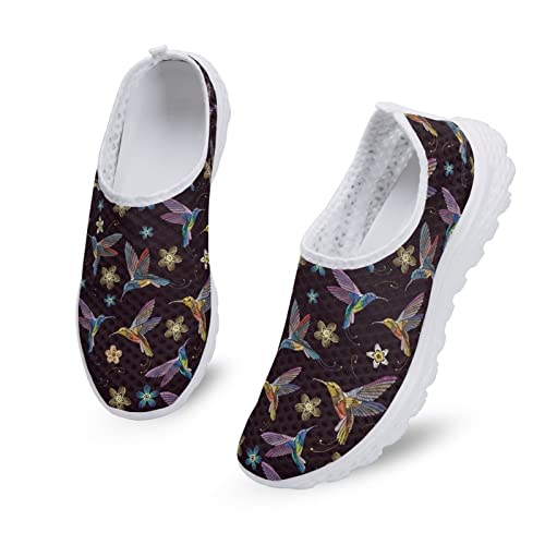 Kuiaobaty Flache Damen-Turnschuhe, Netzstoff, Krankenschwester, Blume, Schwein, Totenkopf, Boho-Streifen, Bär, atmungsaktiv, Walking-Sport-Sneaker, leichte Freizeitschuhe, Vögel mit Blumenmuster, 39 von Kuiaobaty