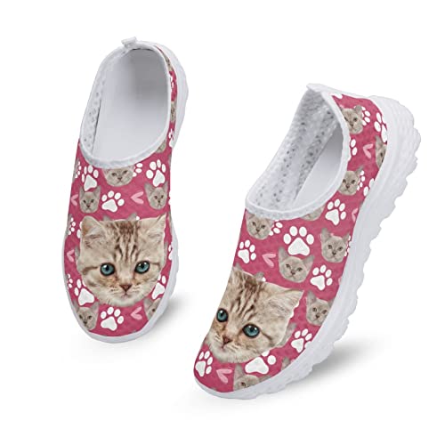 Kuiaobaty Damen Slip on Mesh Flat Turnschuhe Krankenschwester Blume Schwein Totenkopf Boho Streifen Bär Atmungsaktiv Walking Sport Sneakers Leichte Freizeitschuhe, Süße Katzenpfoten., 40.5 EU von Kuiaobaty
