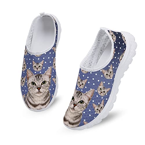 Kuiaobaty Frauen Slip-on Turnschuhe Mesh Flache Schuhe Sport Turnschuhe Frauen Laufschuhe Workout Schuhe Atmungsaktiv, Kawaii Katze Polka Dot, 37 EU von Kuiaobaty